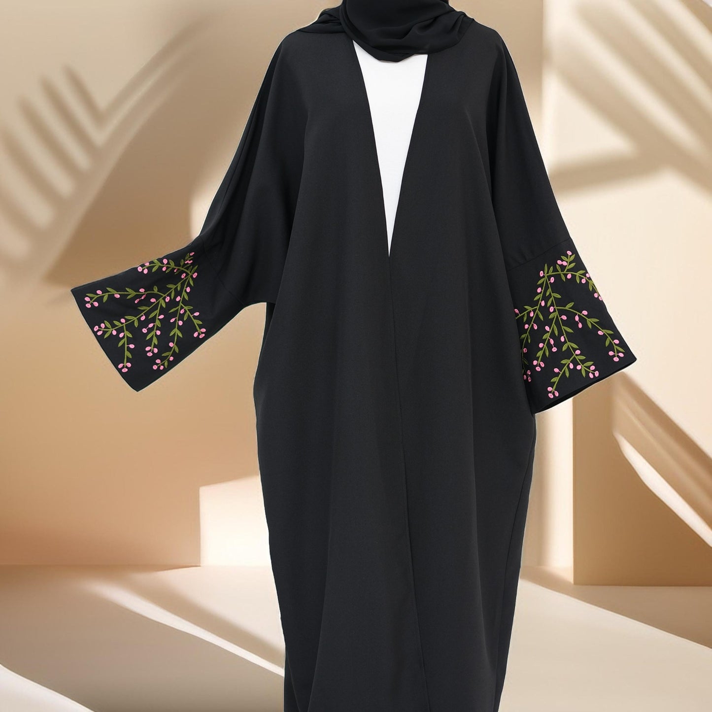 Hadiqa:Embroidered Kimono Style Abaya with Open Front - Try Modest Limited 