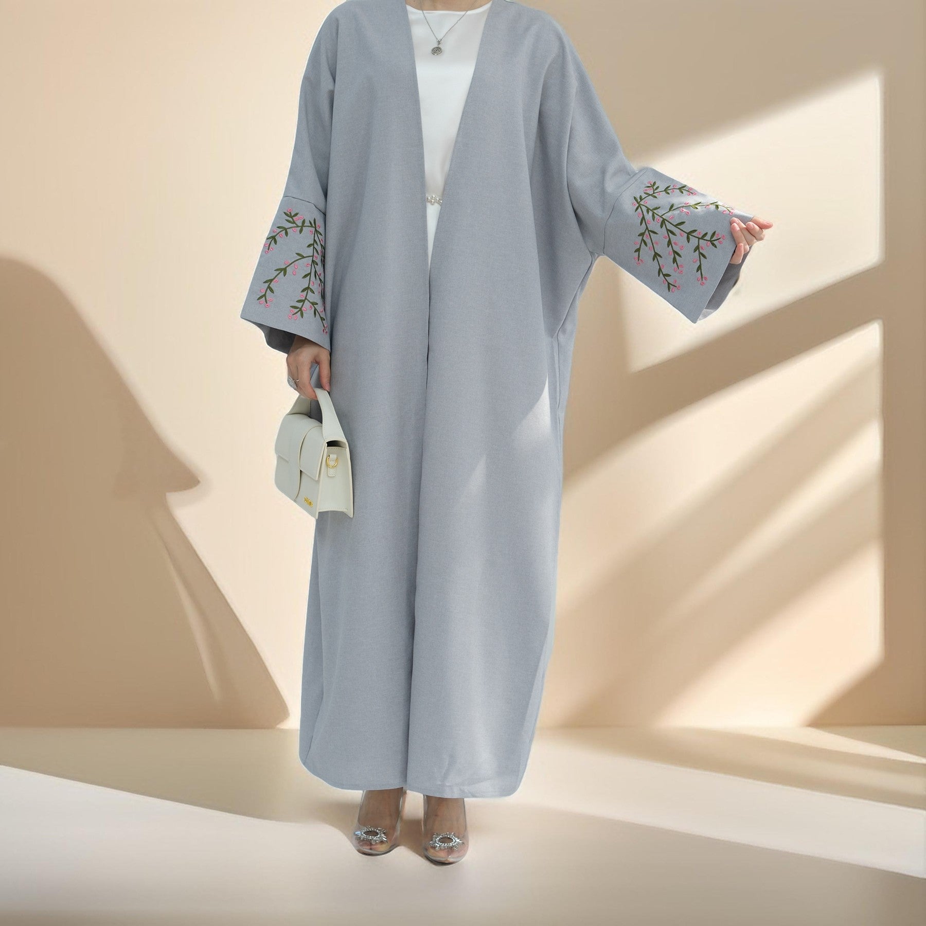 Hadiqa:Embroidered Kimono Style Abaya with Open Front - Try Modest Limited 