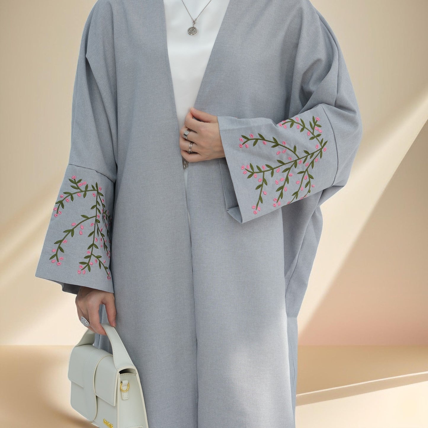 Hadiqa:Embroidered Kimono Style Abaya with Open Front - Try Modest Limited 