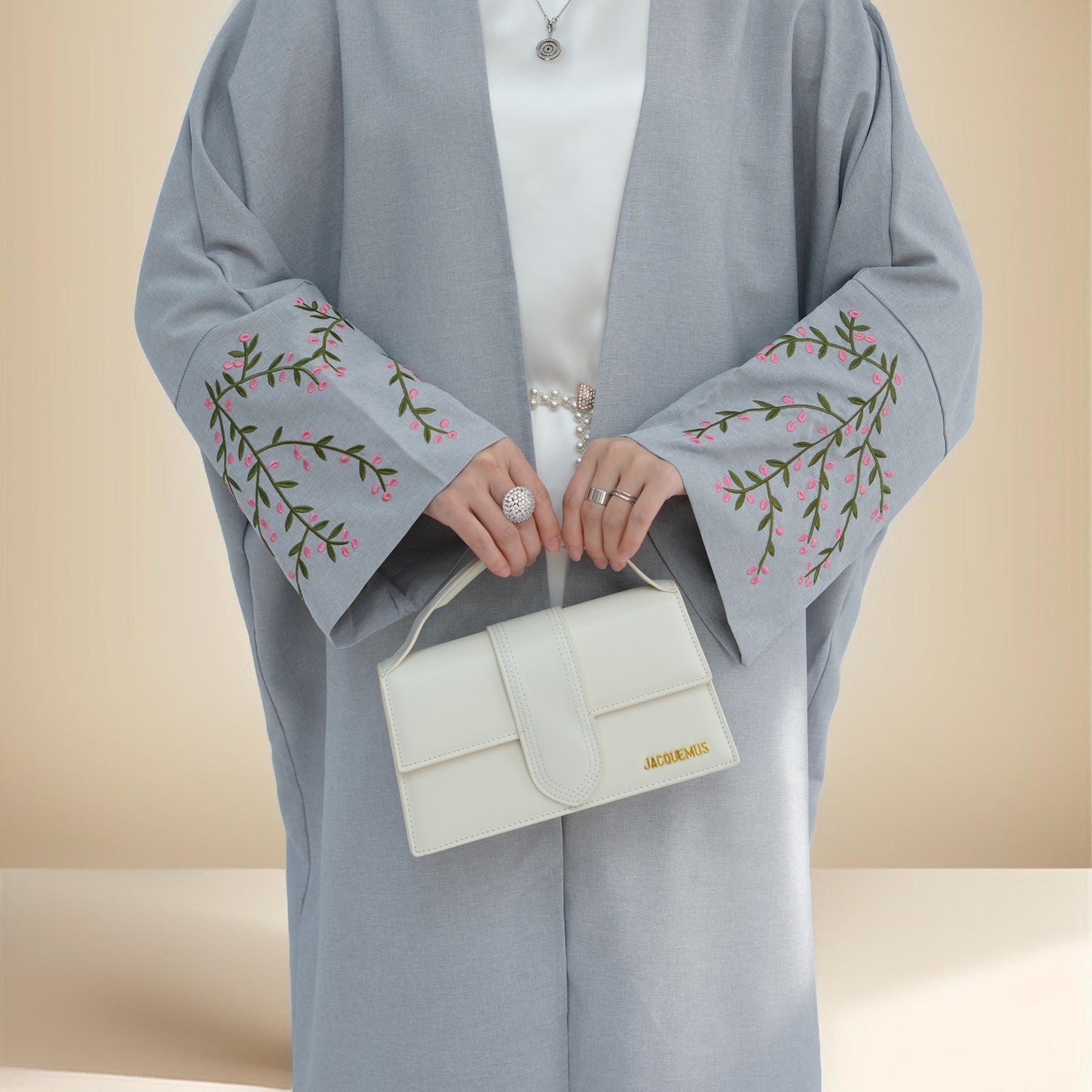 Hadiqa:Embroidered Kimono Style Abaya with Open Front - Try Modest Limited 