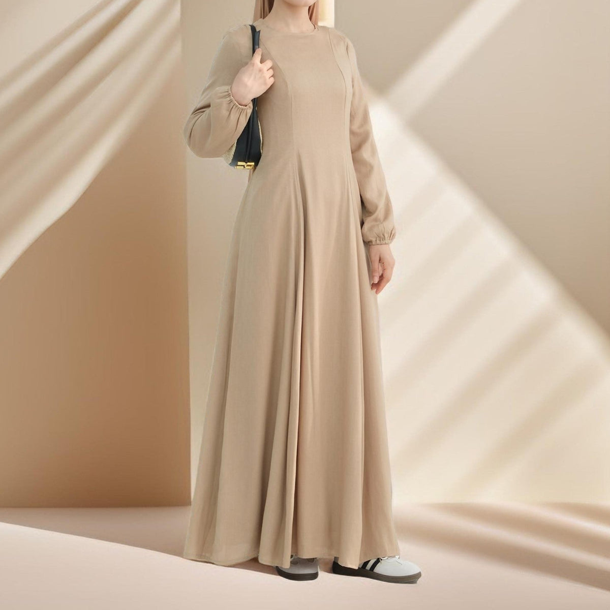 beige modest maxi dress Beige Goddess Ethereal Modest Dress