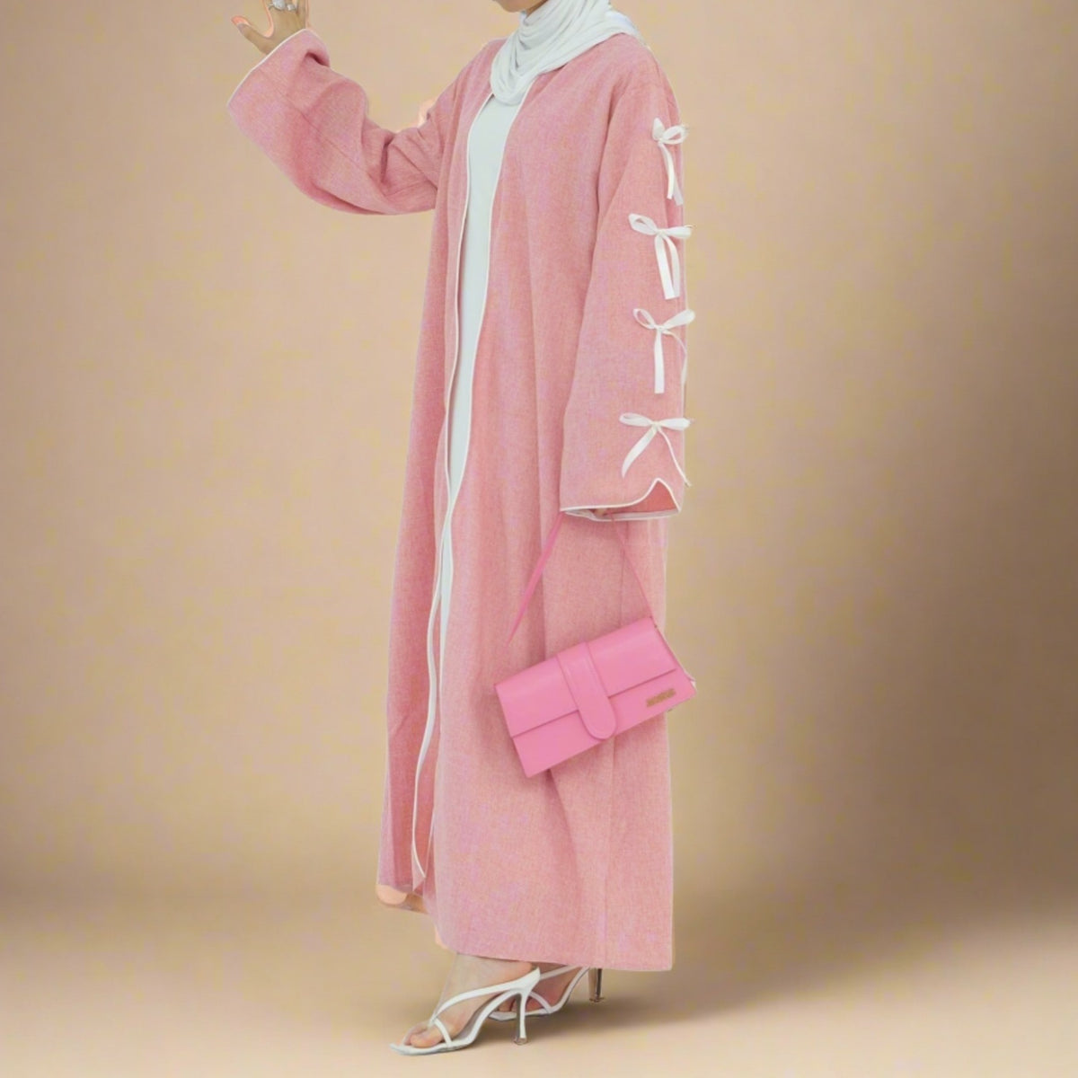 Heba Open Abaya with Bow Sleeves - Try Modest Limited