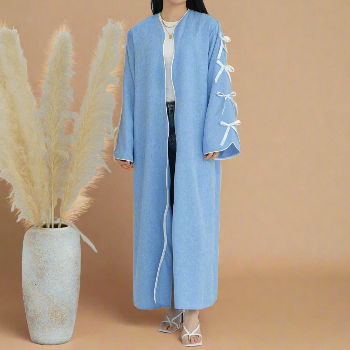 Heba Open Abaya with Bow Sleeves - Try Modest Limited