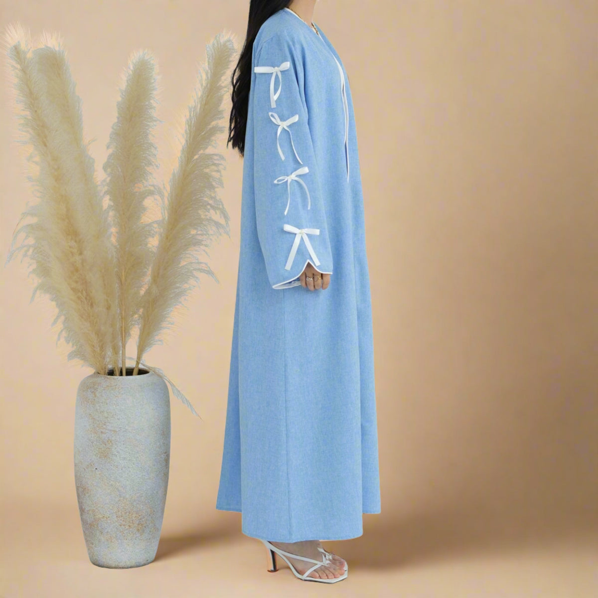 Heba Open Abaya with Bow Sleeves - Try Modest Limited