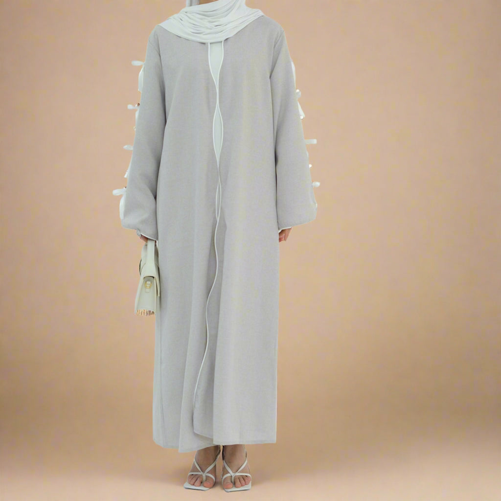 Heba Open Abaya with Bow Sleeves - Try Modest Limited