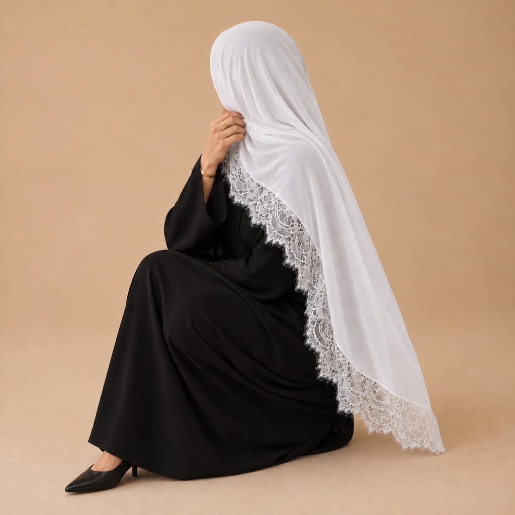 Schwarzer Schleier aus Modal-Spitze Hijab