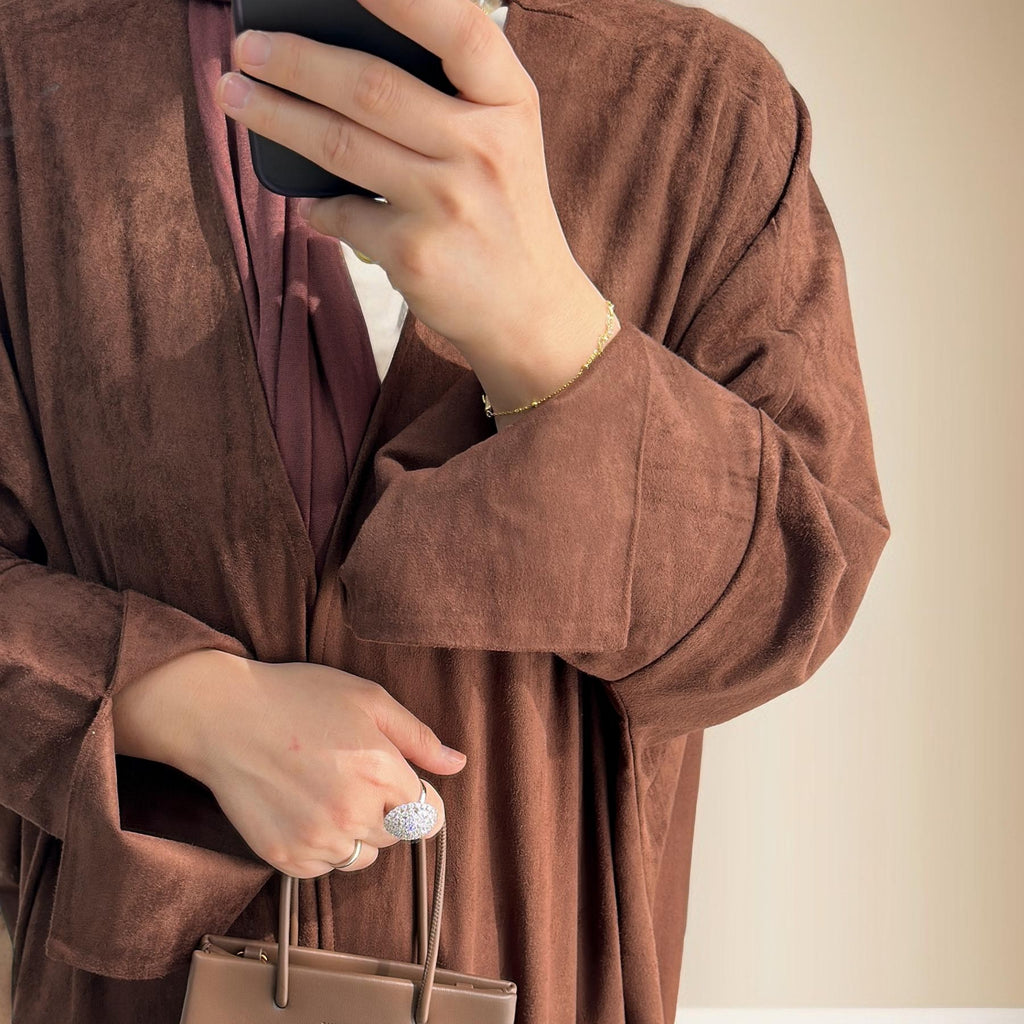 Jumana Velvet Open Front Abaya - Try Modest Limited