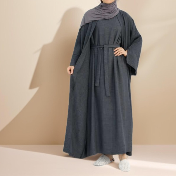 Kamila Classic: 2-Piece Plain Open Abaya Set - Try Modest Limited