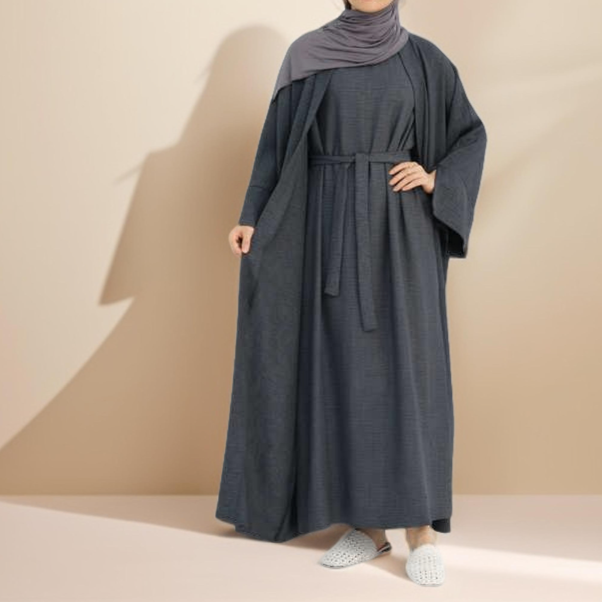 Kamila Classic: 2-Piece Plain Open Abaya Set Try Modest Limited