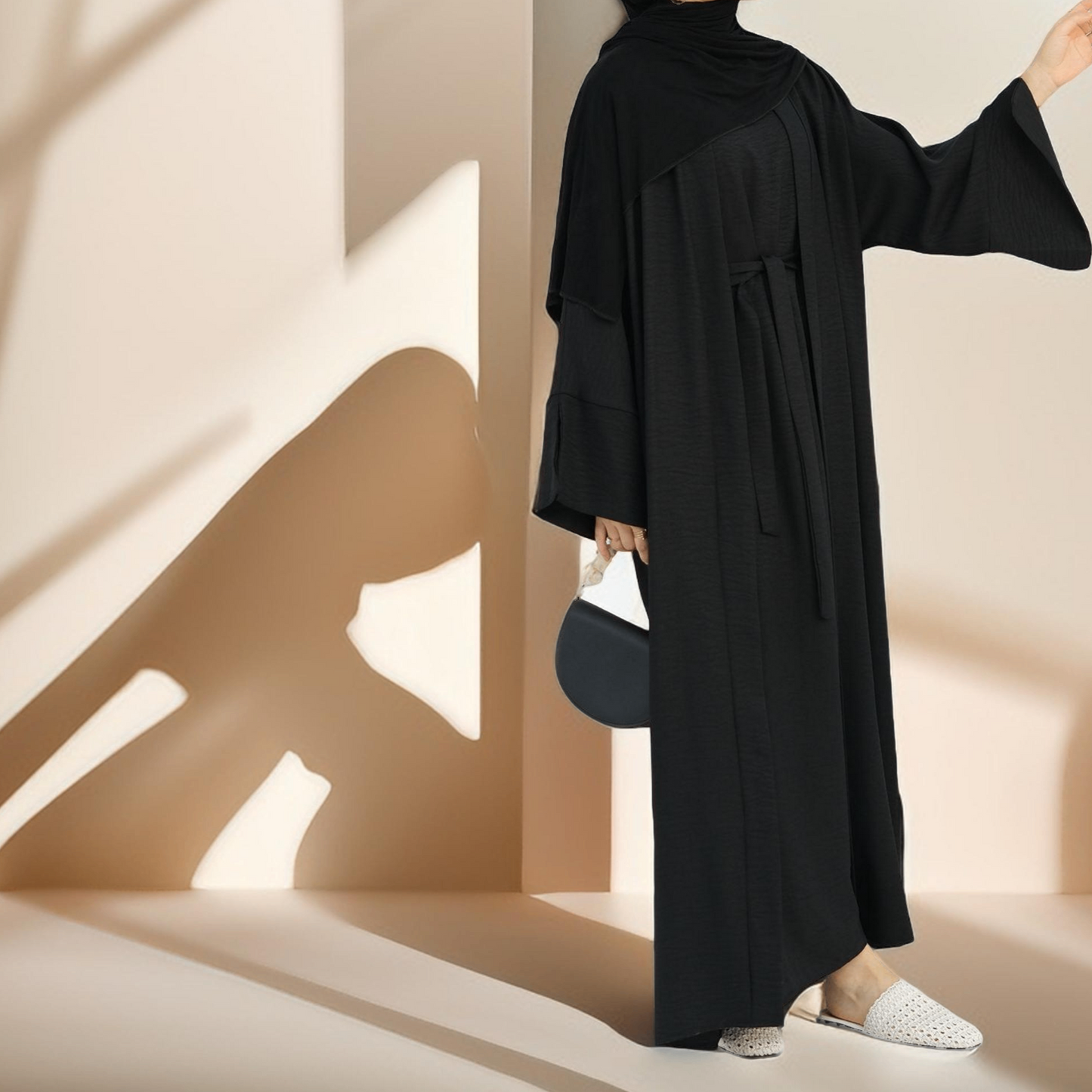 Kamila Classic: 2-Piece Plain Open Abaya Set Try Modest Limited