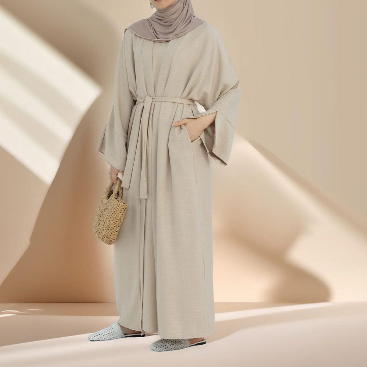 Kamila Classic: 2-Piece Plain Open Abaya Set - Try Modest Limited