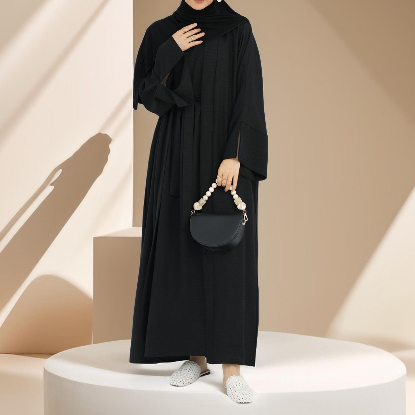 Kamila Classic: 2-Piece Plain Open Abaya Set Try Modest Limited