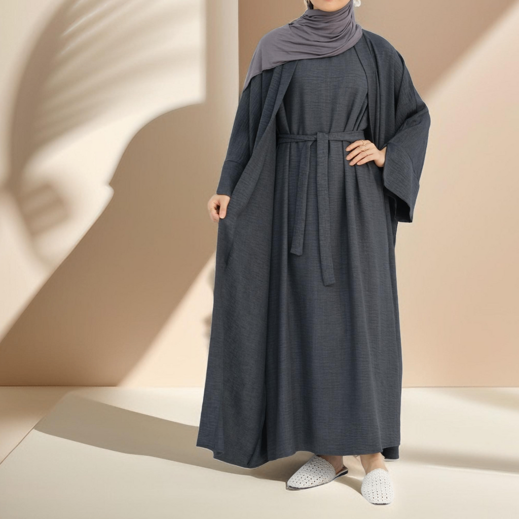 Kamila Classic: 2-Piece Plain Open Abaya Set - Try Modest Limited