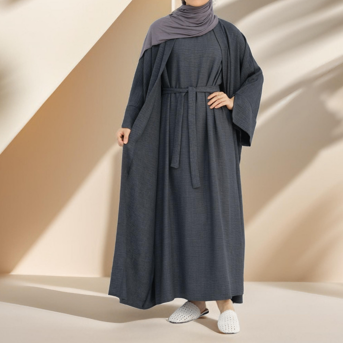 Kamila Classic: 2-Piece Plain Open Abaya Set - Try Modest Limited
