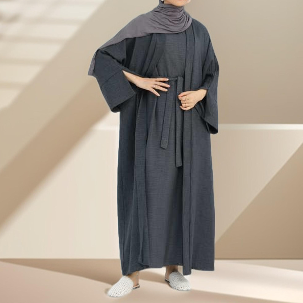 Kamila Classic : ensemble d'abaya ouvert uni 2 pièces