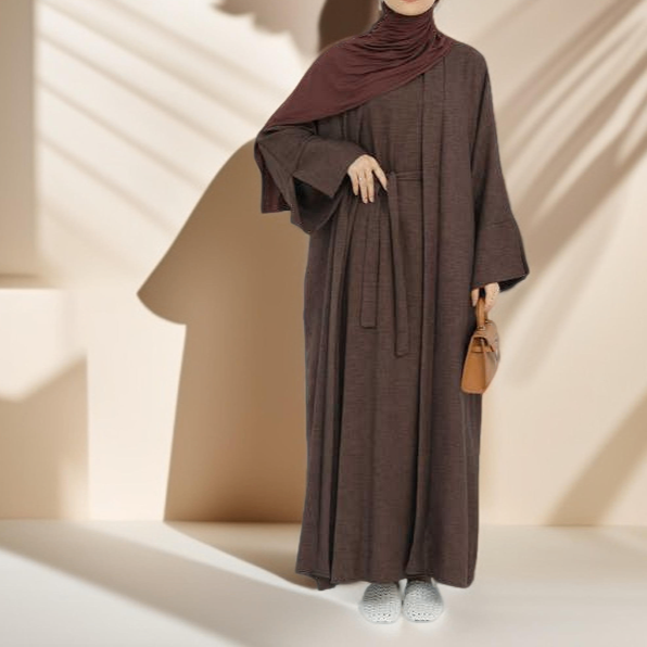 Kamila Classic : ensemble d'abaya ouvert uni 2 pièces