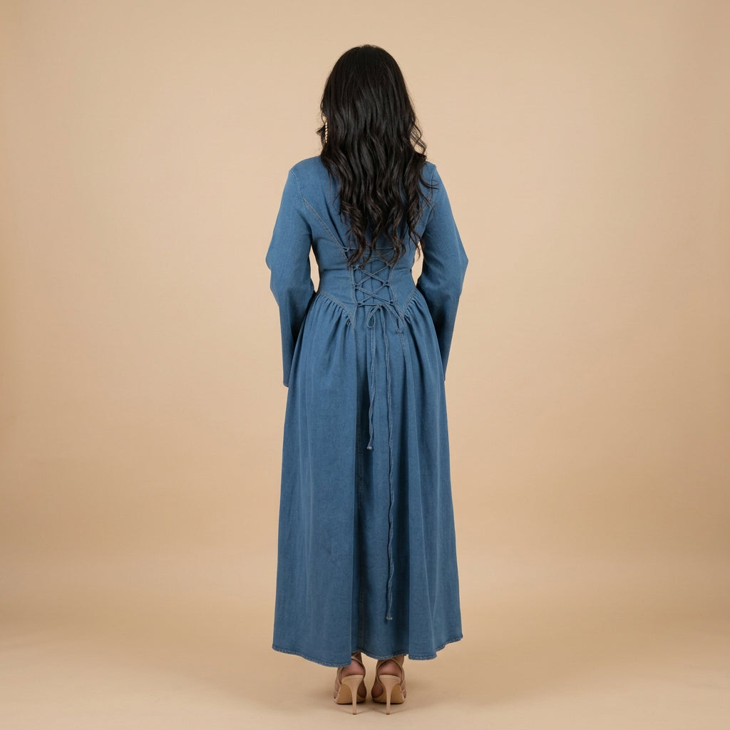 Kavira Denim-Maxikleid mit Schnürung