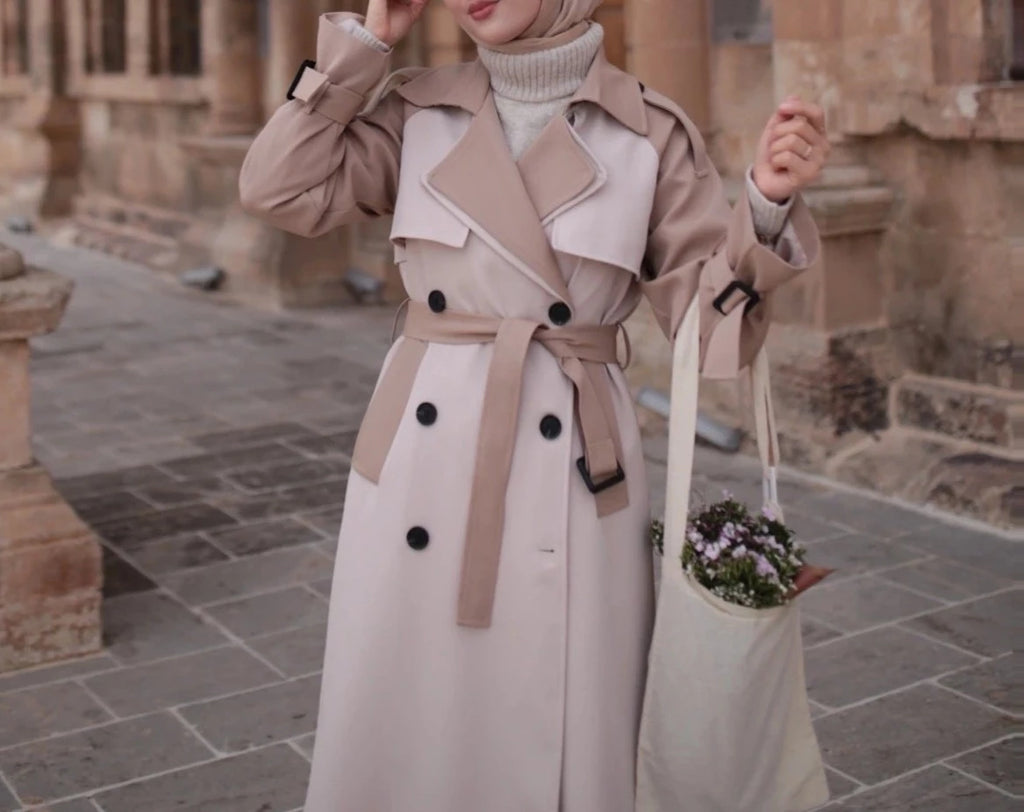 Korean windbreaker Full Sleeved trench coat Wide Waist - Try Modest Limited