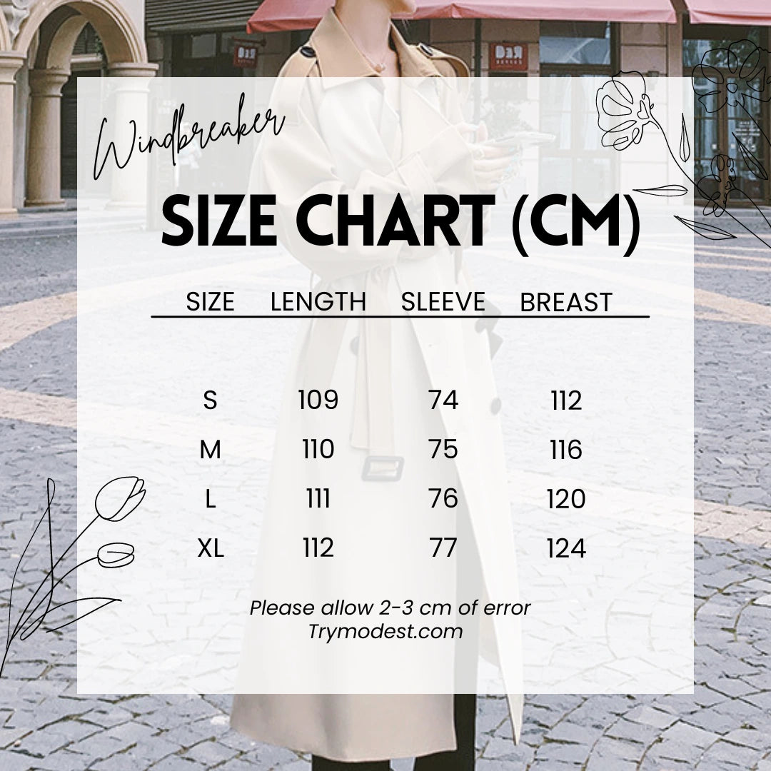 Korean windbreaker Full Sleeved trench coat Wide Waist - Try Modest Limited