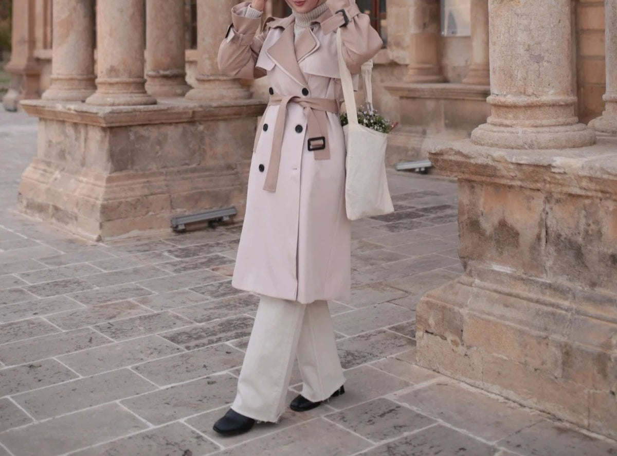 Korean windbreaker Full Sleeved trench coat Wide Waist - Try Modest Limited