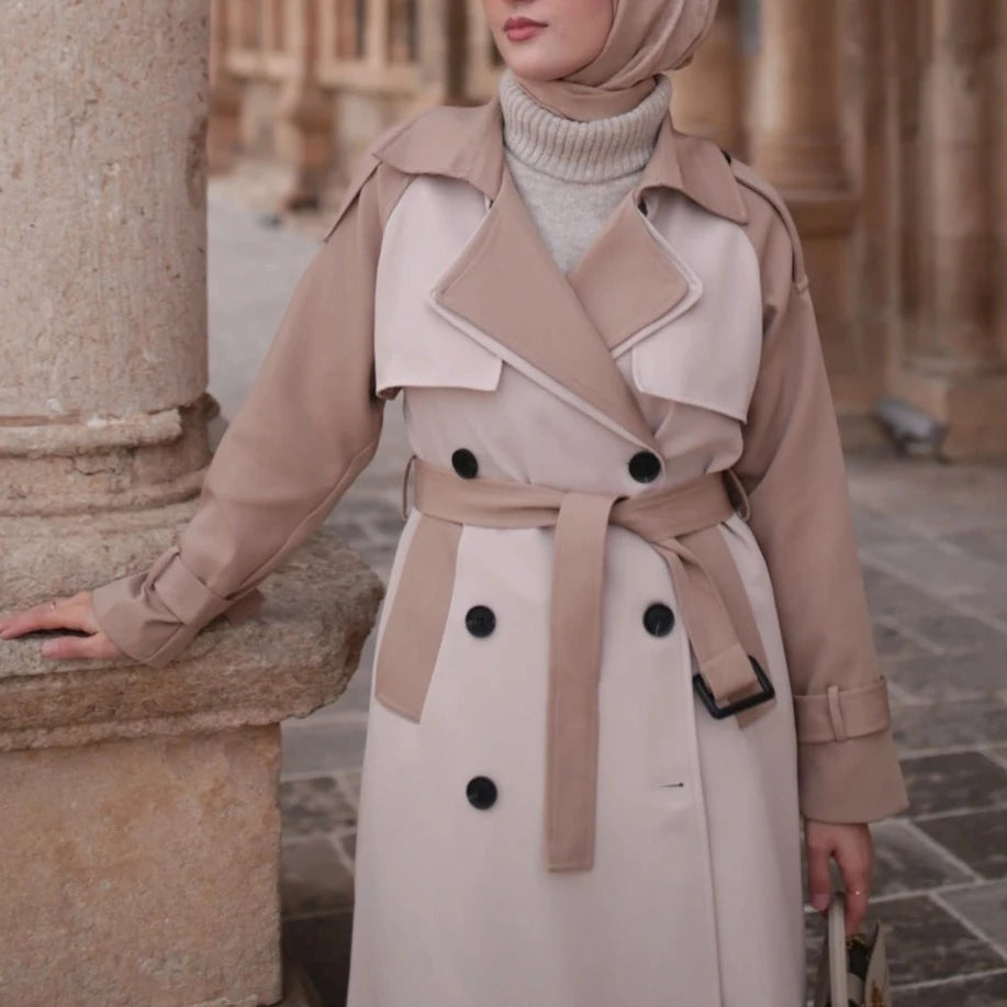 Korean windbreaker Full Sleeved trench coat Wide Waist - Try Modest Limited