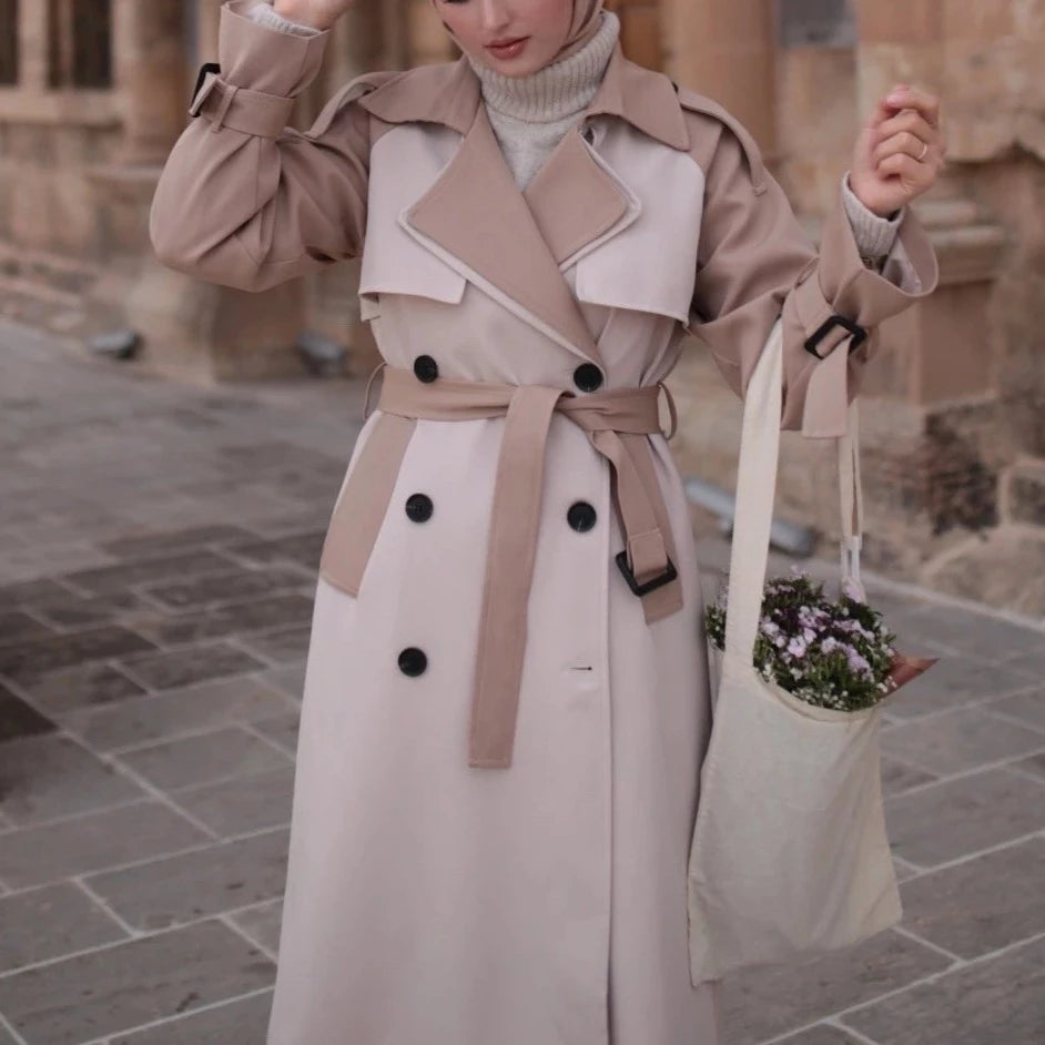 Korean windbreaker Full Sleeved trench coat Wide Waist - Try Modest Limited