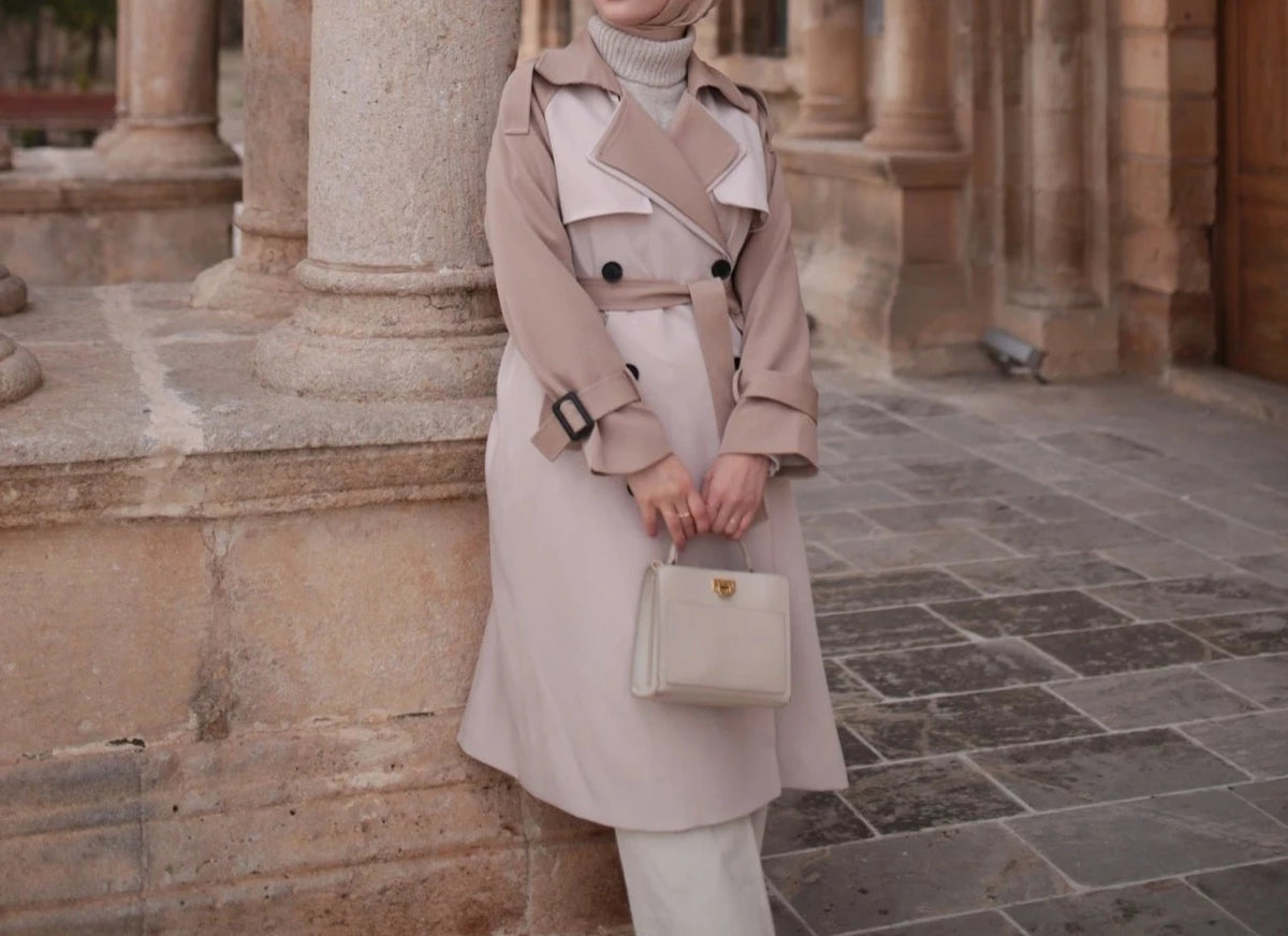 Korean windbreaker Full Sleeved trench coat Wide Waist - Try Modest Limited