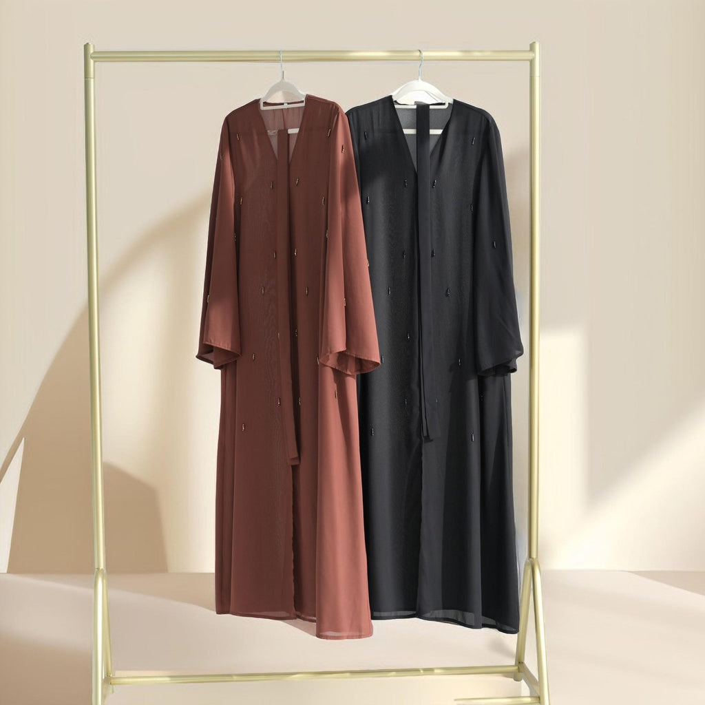 Lamya Embellished Chiffon Open Abaya - Try Modest Limited
