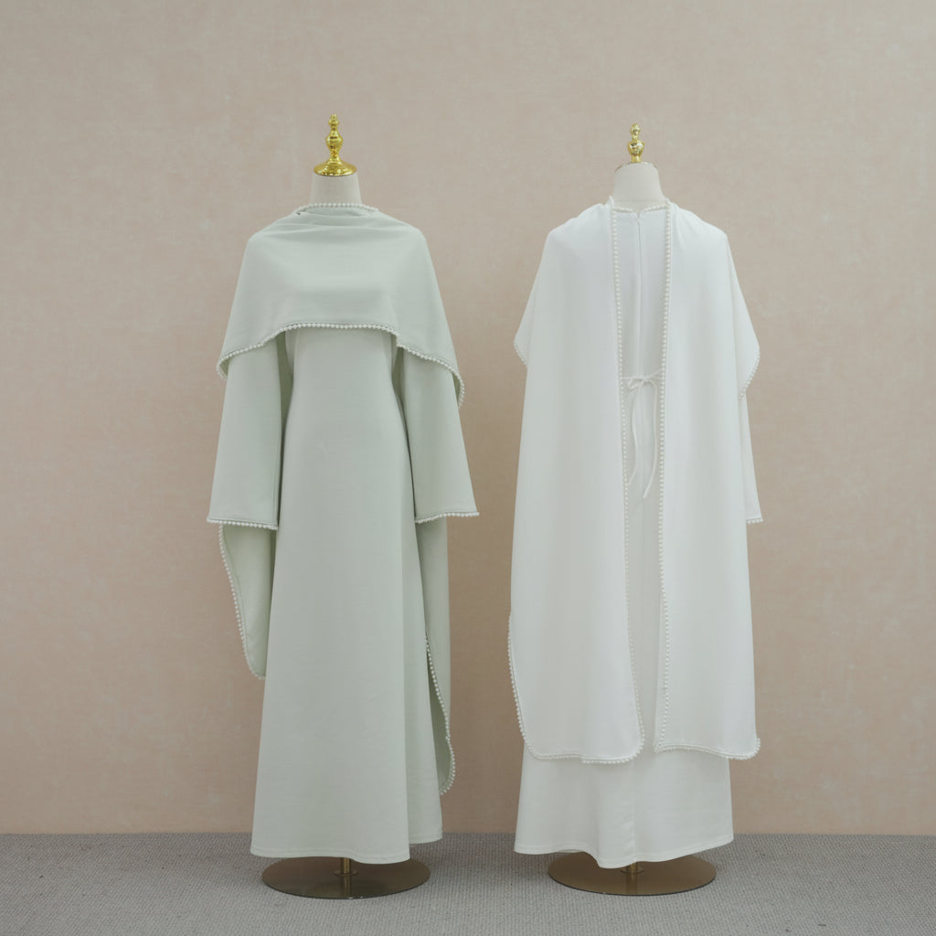 Abito Abaya con mantello di perle Lavin