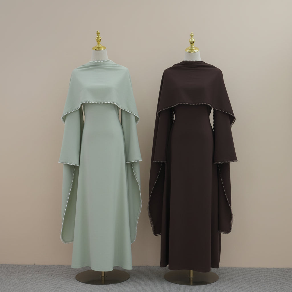Abito Abaya con mantello di perle Lavin