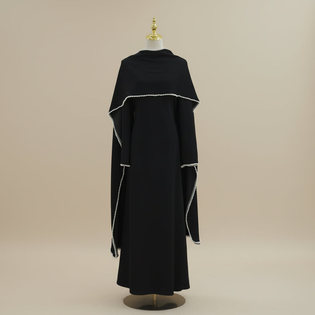 Abito Abaya con mantello di perle Lavin