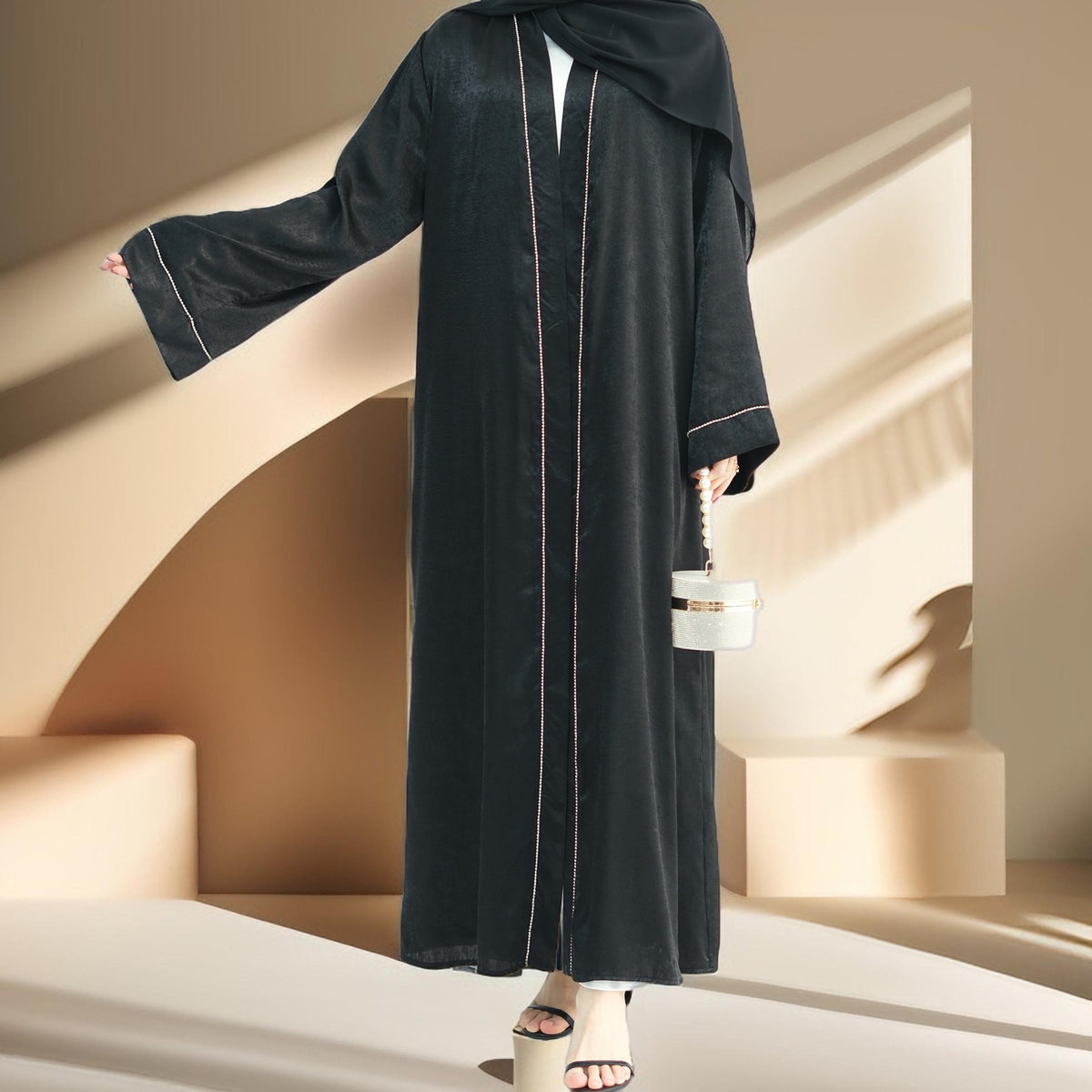 Layali-Chainlight Open Front Throw Over Abaya - Try Modest Limited