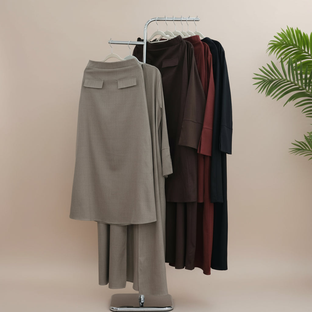 طقم ليان عباية مفتوحة وتنورة ماكسي من قطعتين