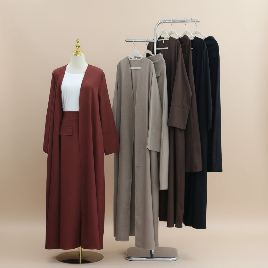 Conjunto de dos piezas Layan: abaya abierta y falda maxi