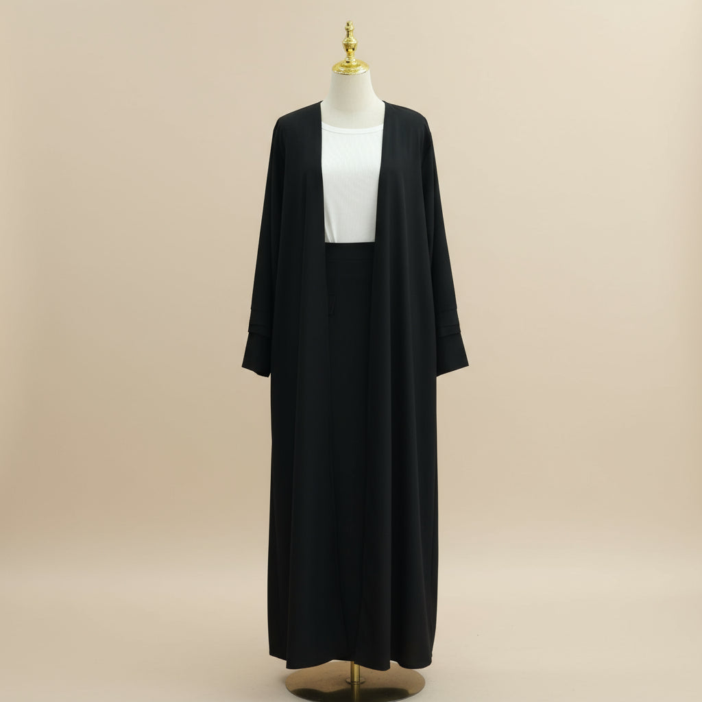 Conjunto de dos piezas Layan: abaya abierta y falda maxi