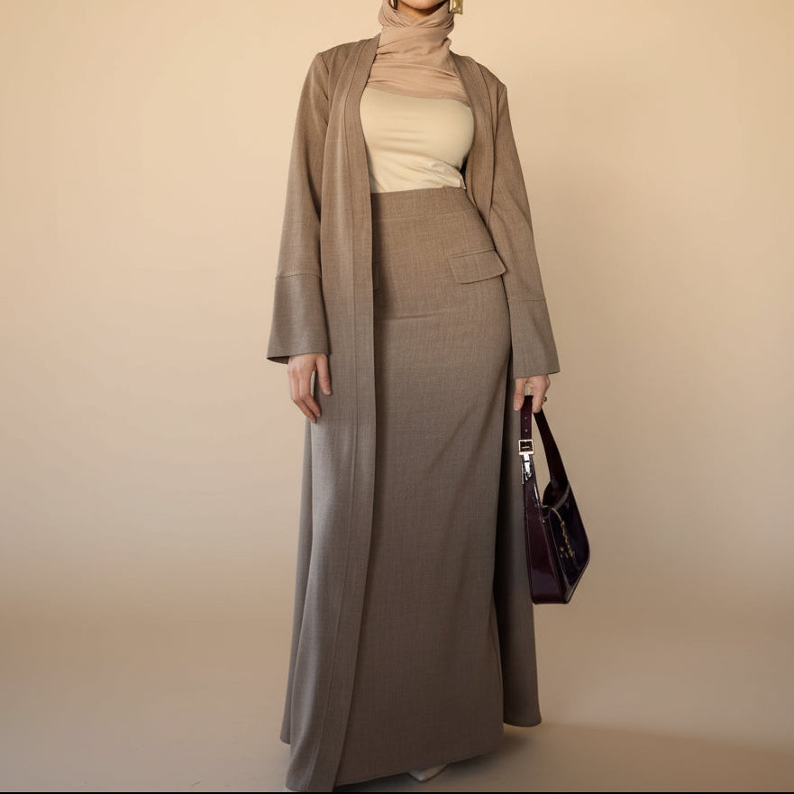 طقم ليان عباية مفتوحة وتنورة ماكسي من قطعتين