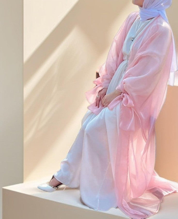 Leena-Ethereal Organza Abaya with Puff Sleeves - Try Modest Limited