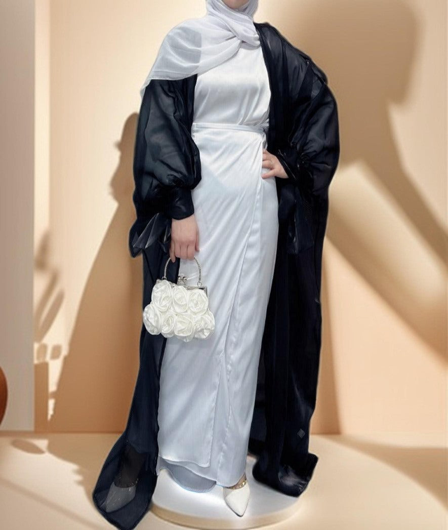Leena-Ethereal Organza Abaya with Puff Sleeves - Try Modest Limited