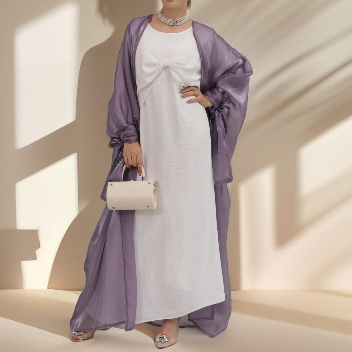 Leena-Ethereal Organza Abaya with Puff Sleeves - Try Modest Limited