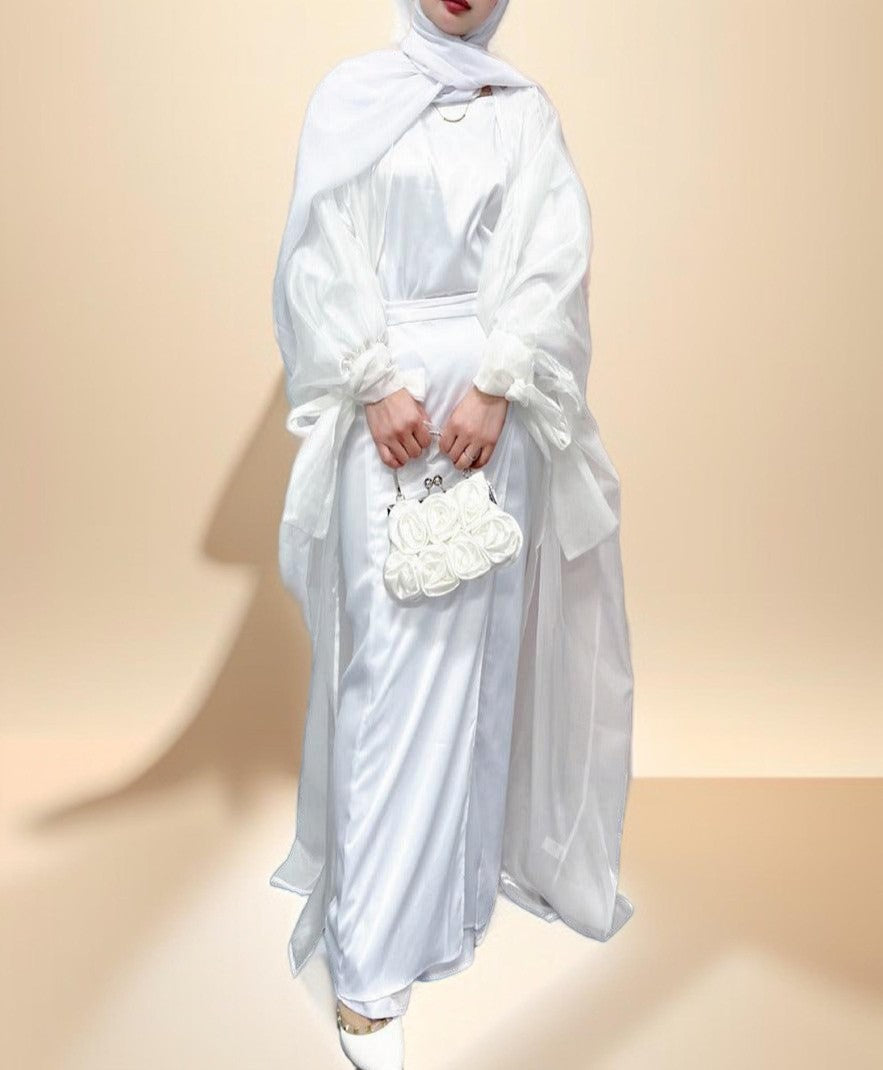Leena-Ethereal Organza Abaya with Puff Sleeves - Try Modest Limited