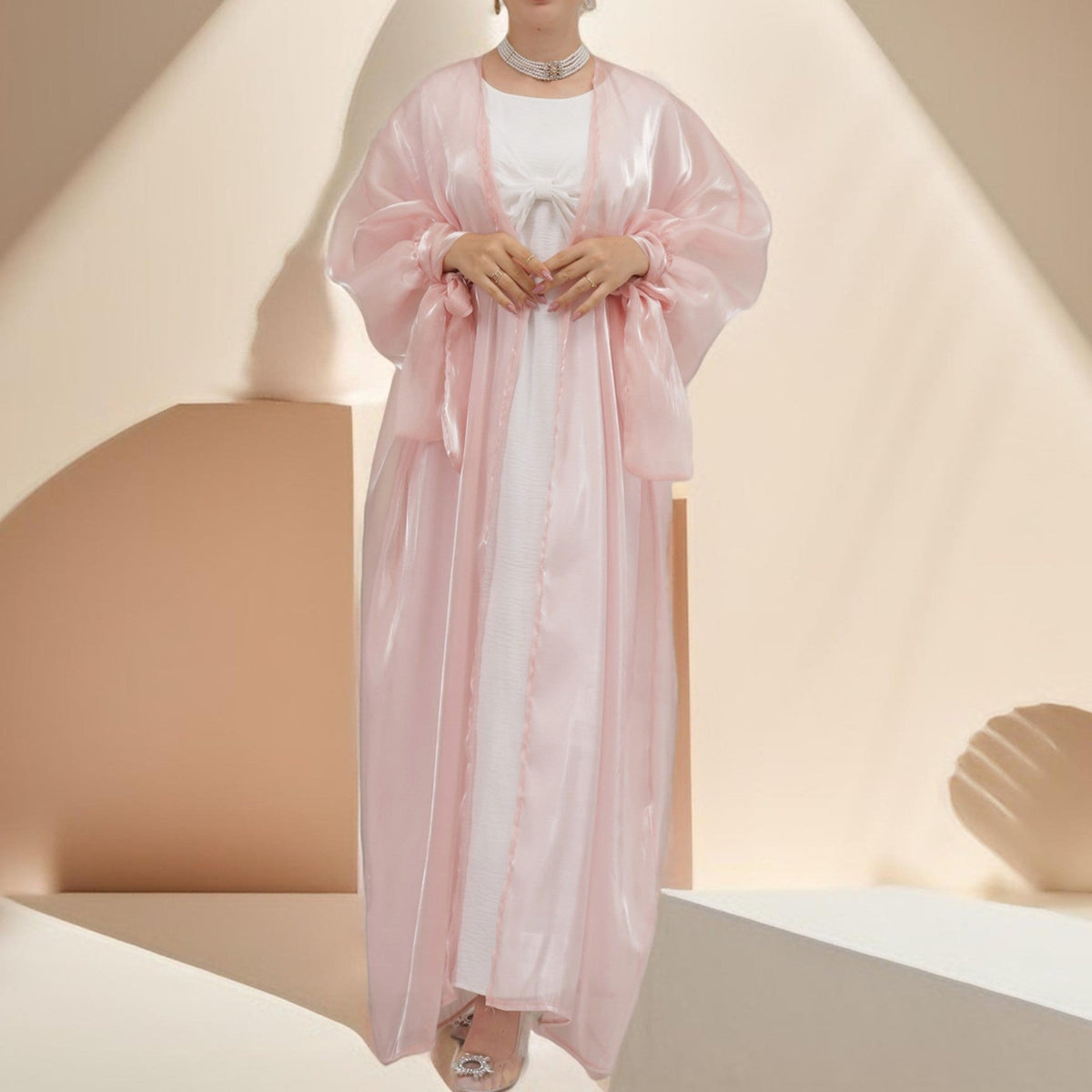 Leena-Ethereal Organza Abaya with Puff Sleeves - Try Modest Limited