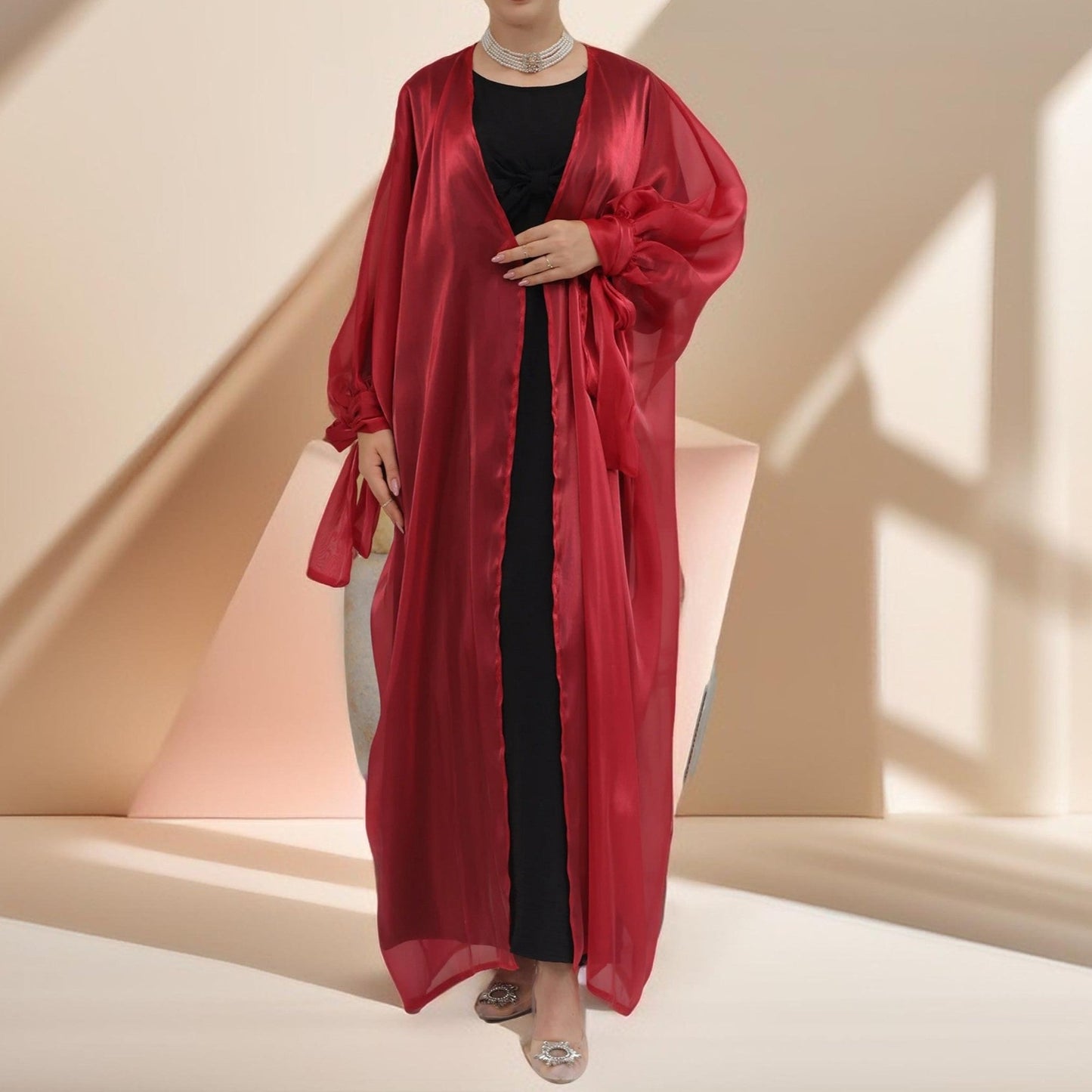 Leena-Ethereal Organza Abaya with Puff Sleeves - Try Modest Limited 