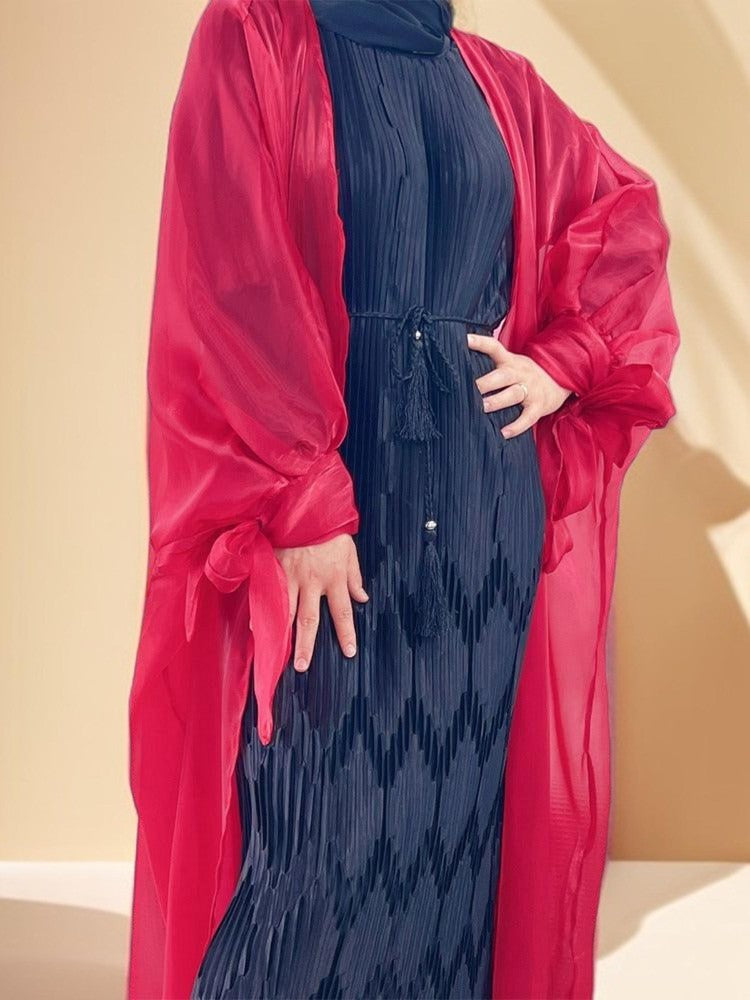 Leena-Ethereal Organza Abaya with Puff Sleeves - Try Modest Limited 