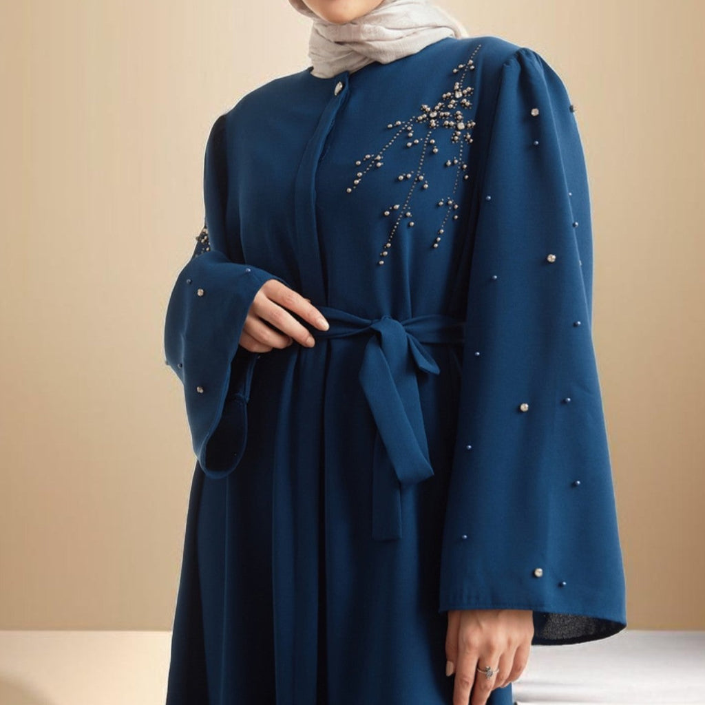 Lena Adorned Embroidered Evening Dress in Indigo - Try Modest Limited