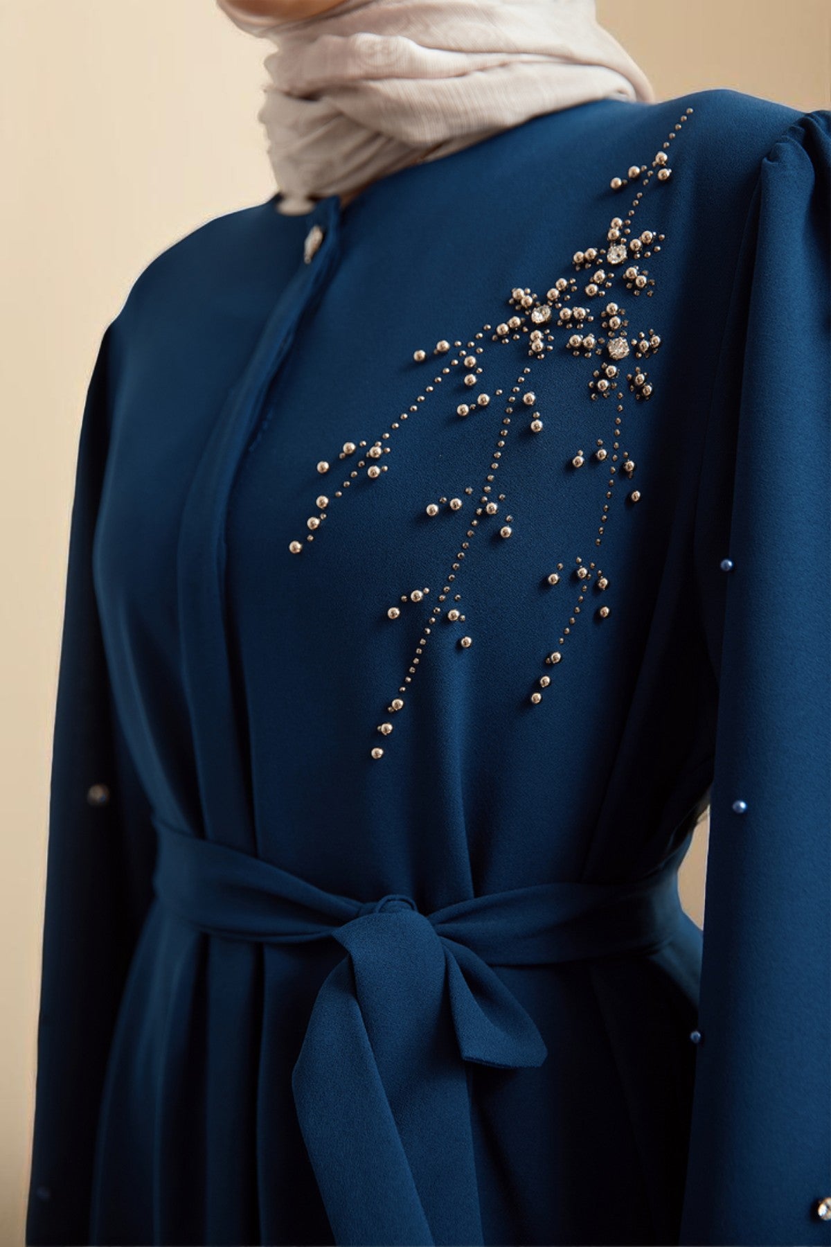 Lena Adorned Embroidered Evening Dress in Indigo - Try Modest Limited