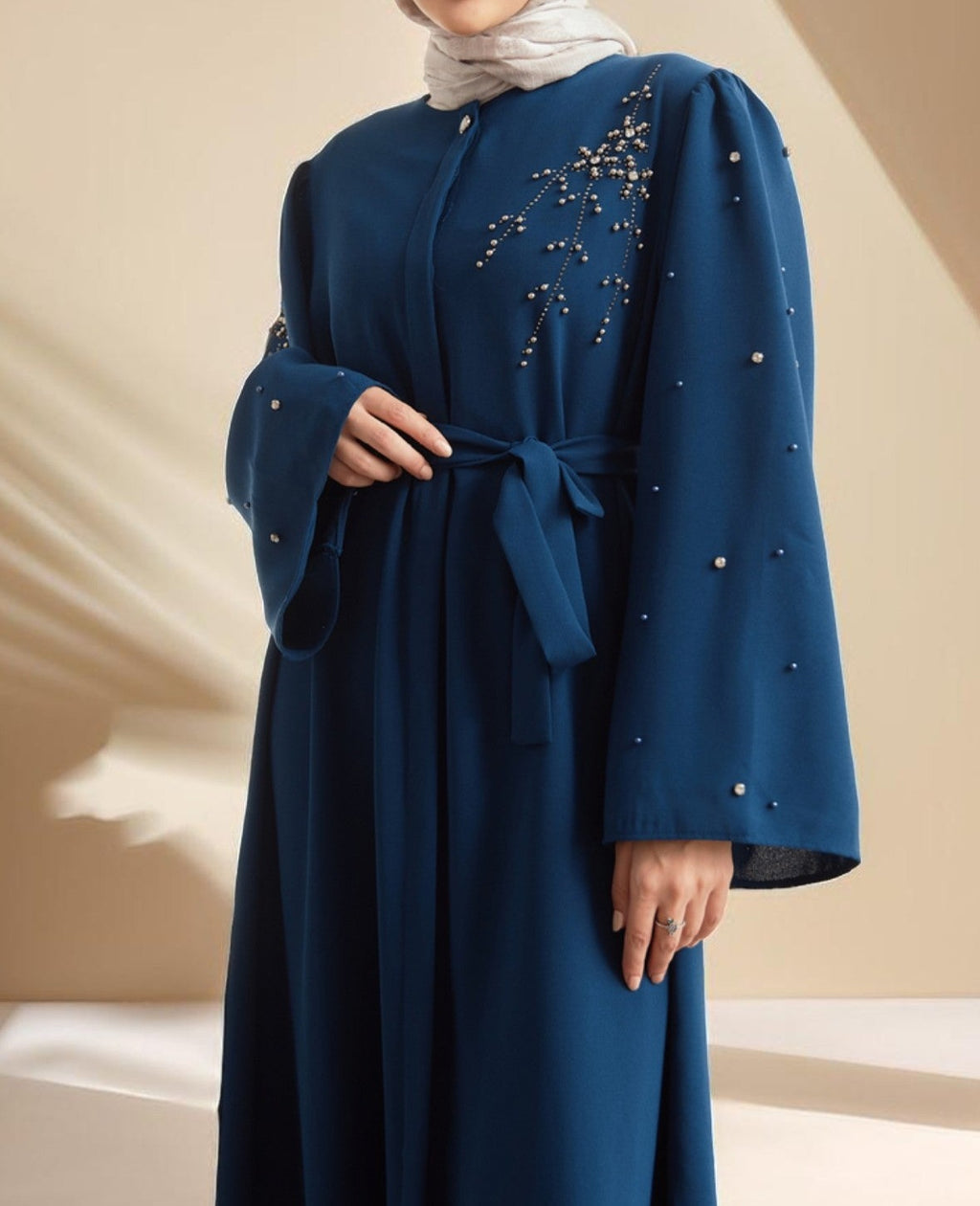 Lena Adorned Embroidered Evening Dress in Indigo - Try Modest Limited
