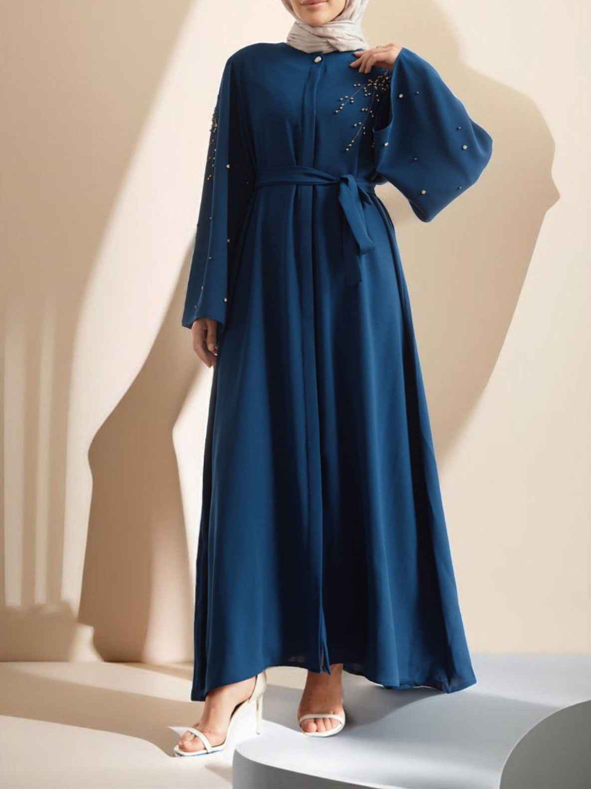 Lena Adorned Embroidered Evening Dress in Indigo - Try Modest Limited