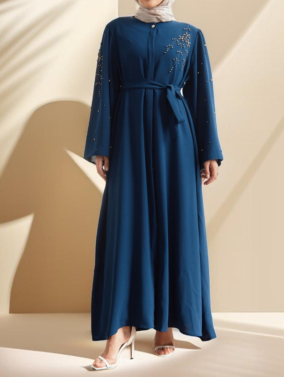 Lena Adorned Embroidered Evening Dress in Indigo - Try Modest Limited 