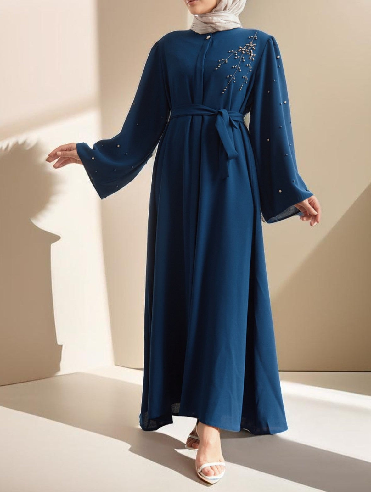 Lena Adorned Embroidered Evening Dress in Indigo - Try Modest Limited 