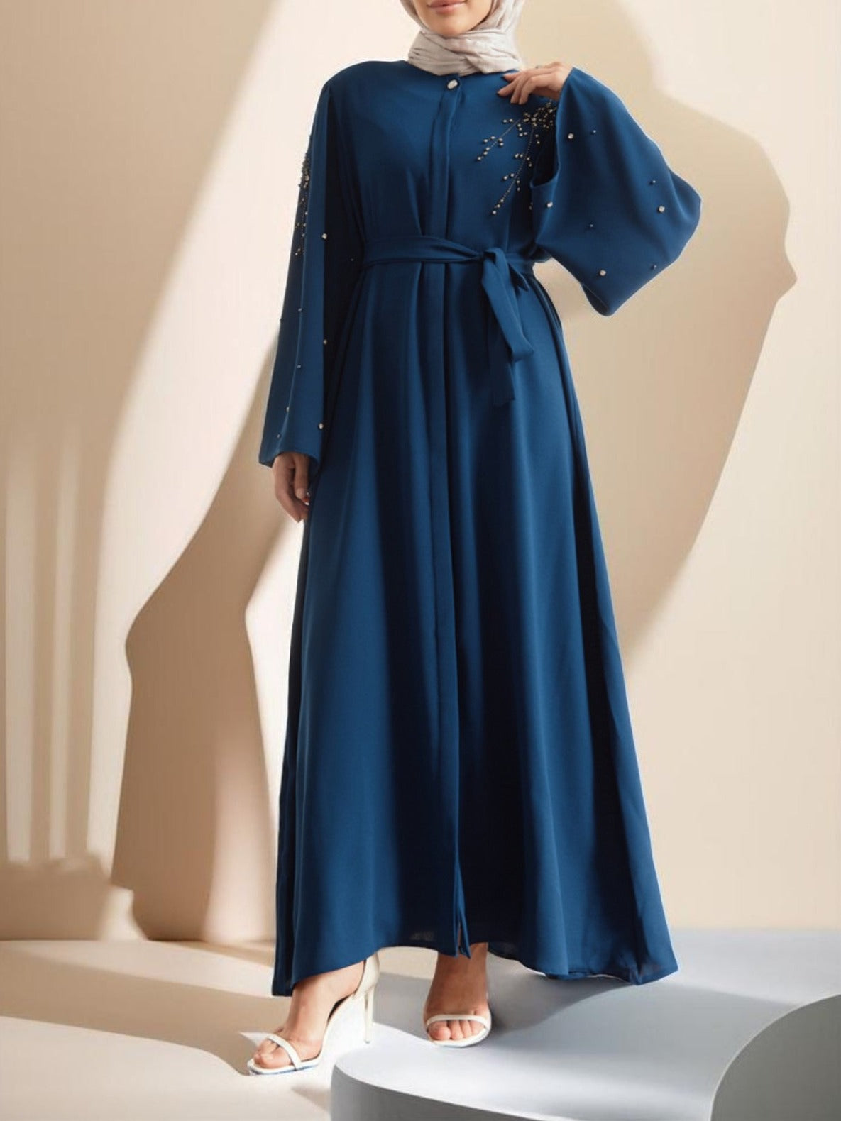 Lena Adorned Embroidered Evening Dress in Indigo - Try Modest Limited 